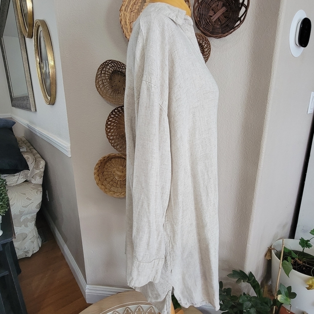 Asos Design Ltd Beige Button-Up Linen Blend Shirt Dress Sz 12 - Picture 2 of 7